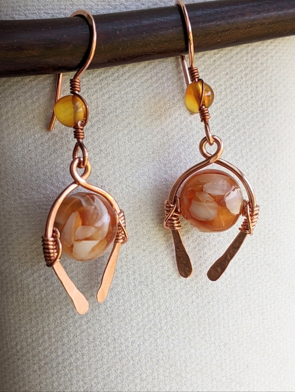 Southwestern Amber Earrings Genuine Copper Artisan Crafted Jewelry - Picture 7 of 11